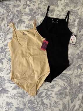 2-Pack Shapermint Empetua Shapewear Bodysuits in Black & Beige